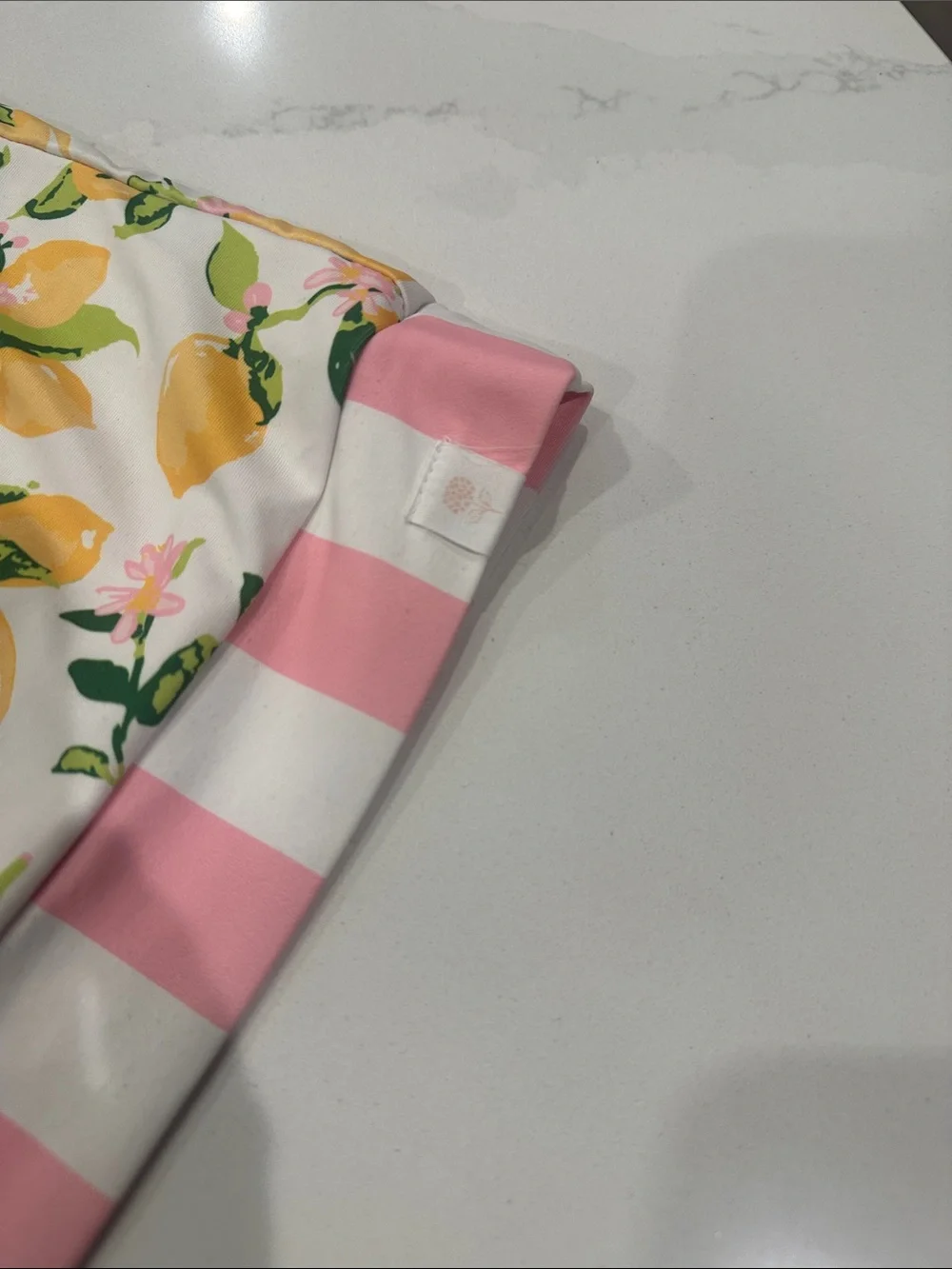 Sweethoney Lemon, white, pink striped bathing suit top girls size 5 TOP ONLY